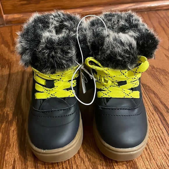 NWT Cat & Jack toddler ankle faux fur lace up booties neon lace up / navy size 7 - Picture 1 of 7